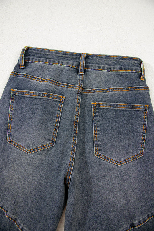High Rise Exposed Seam Wide Leg Denim Jeans